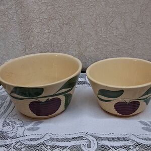 Watt Oven Ware #6 & #7 Mixing Bowl 3 Leaf Apple Hull, Iowa